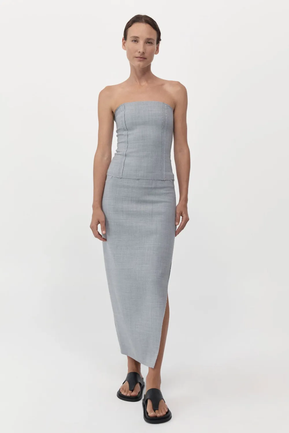 Raw Hem Midi Skirt - Grey Heather|St. Agni Cheap