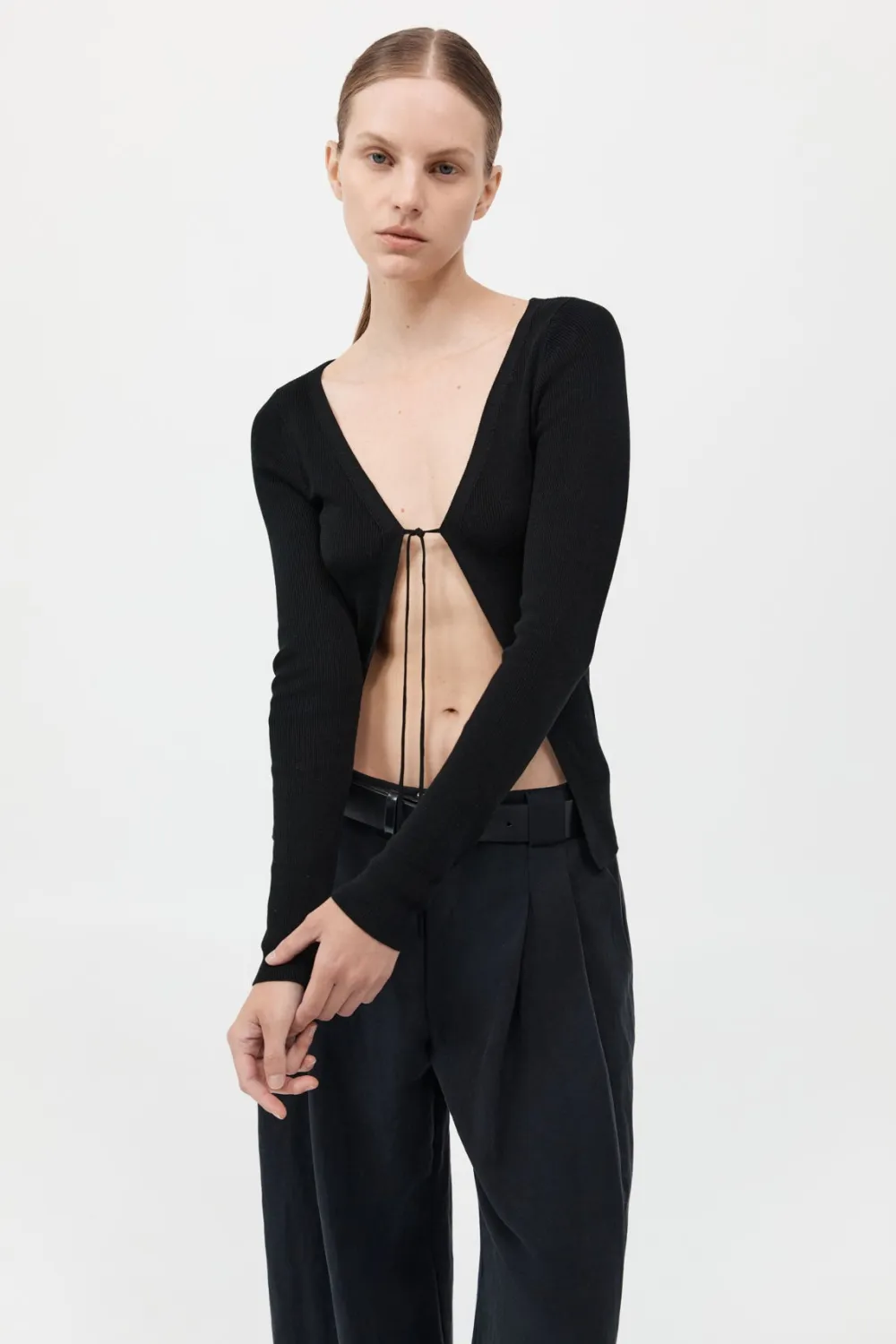 Rouleau Tie Reversible Knit Top - Black|St. Agni Clearance