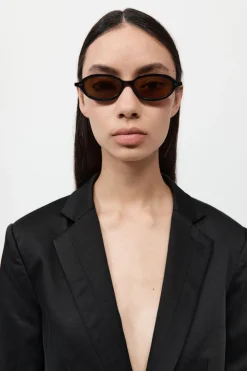 90s Slim Oval Sunglasses - Black/Brown|St. Agni New