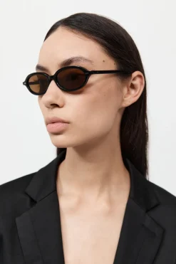 90s Slim Oval Sunglasses - Black/Brown|St. Agni New