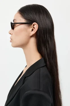 90s Slim Oval Sunglasses - Black/Brown|St. Agni New