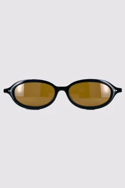 90s Slim Oval Sunglasses - Black/Brown|St. Agni New