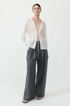 Sheer Linen Tie Top - White|St. Agni Sale