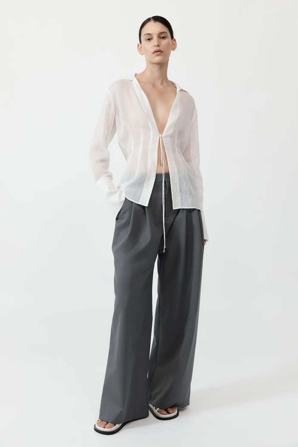 Sheer Linen Tie Top - White|St. Agni Sale