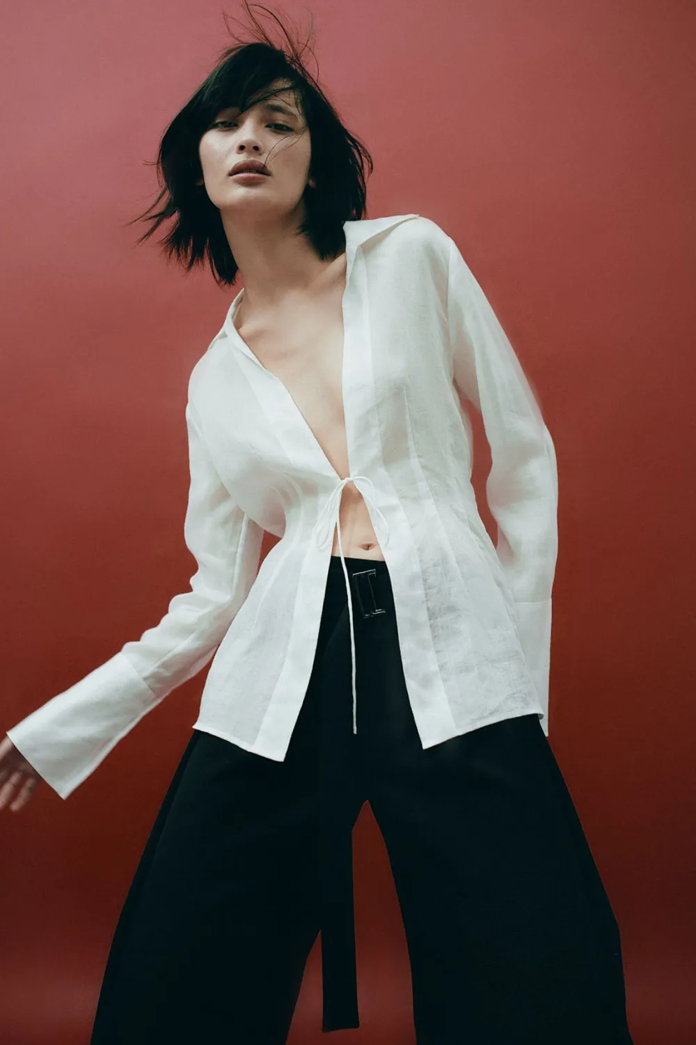 Sheer Linen Tie Top - White|St. Agni Sale