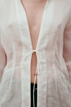 Sheer Linen Tie Top - White|St. Agni Sale