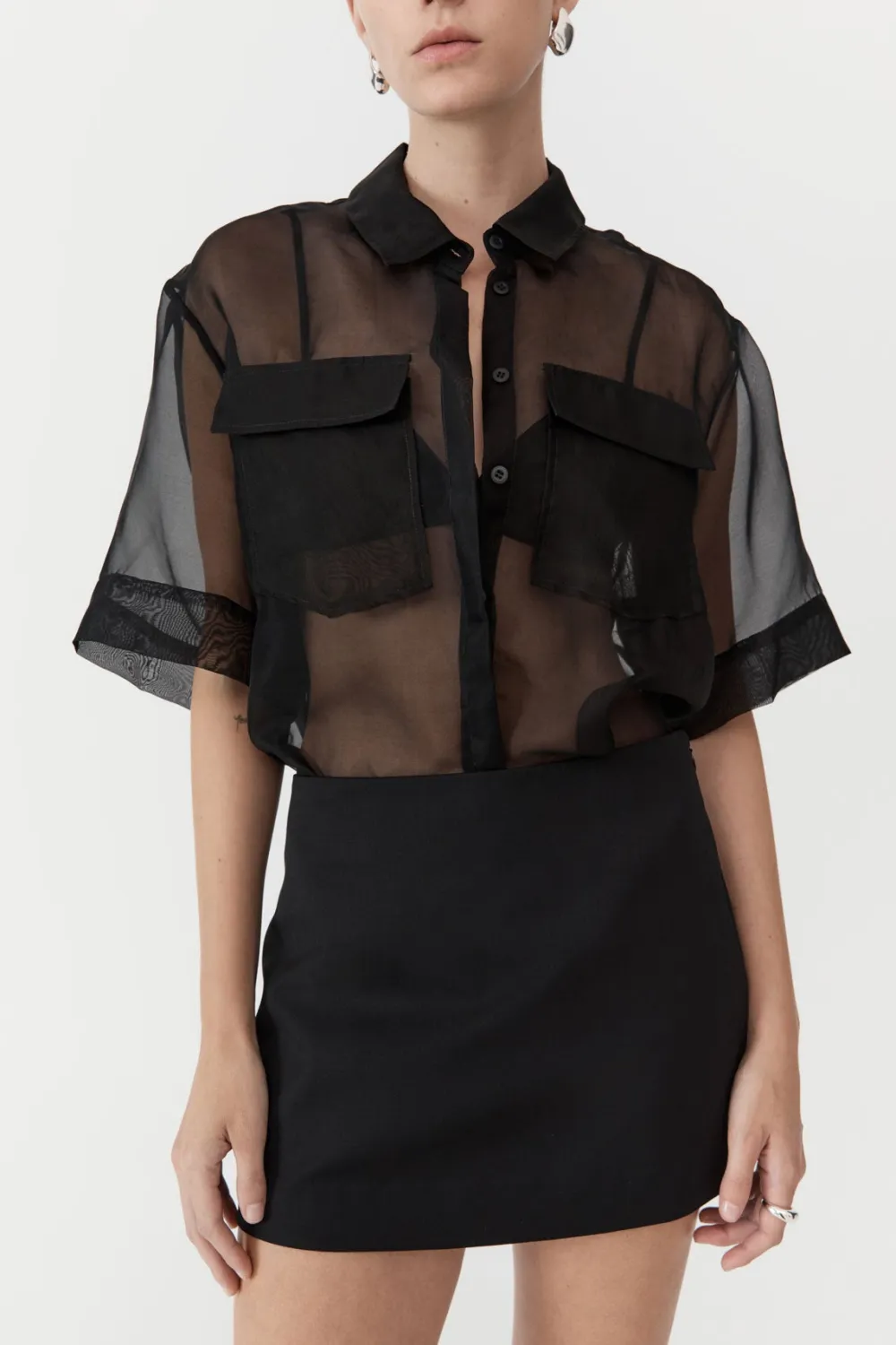 Sheer Organza Shirt - Black|St. Agni Hot