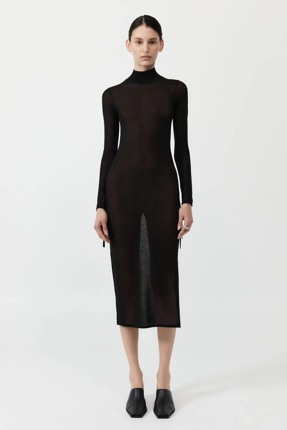 Sheer Ruched Dress - Black|St. Agni Flash Sale