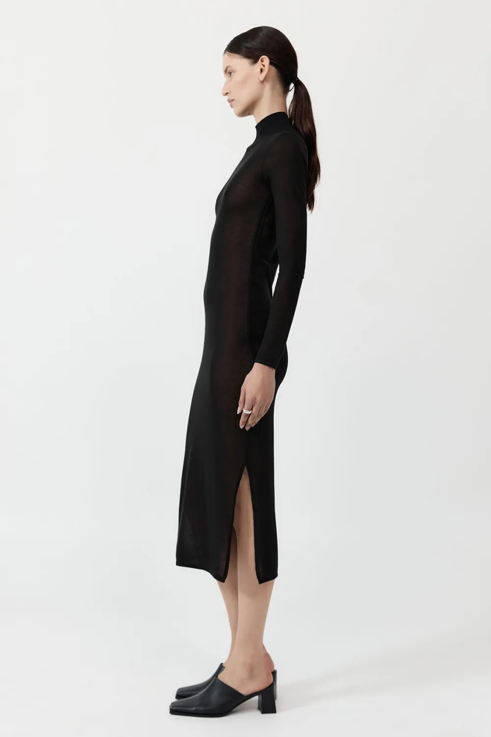 Sheer Ruched Dress - Black|St. Agni Flash Sale