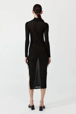 Sheer Ruched Dress - Black|St. Agni Flash Sale
