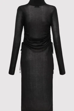 Sheer Ruched Dress - Black|St. Agni Flash Sale