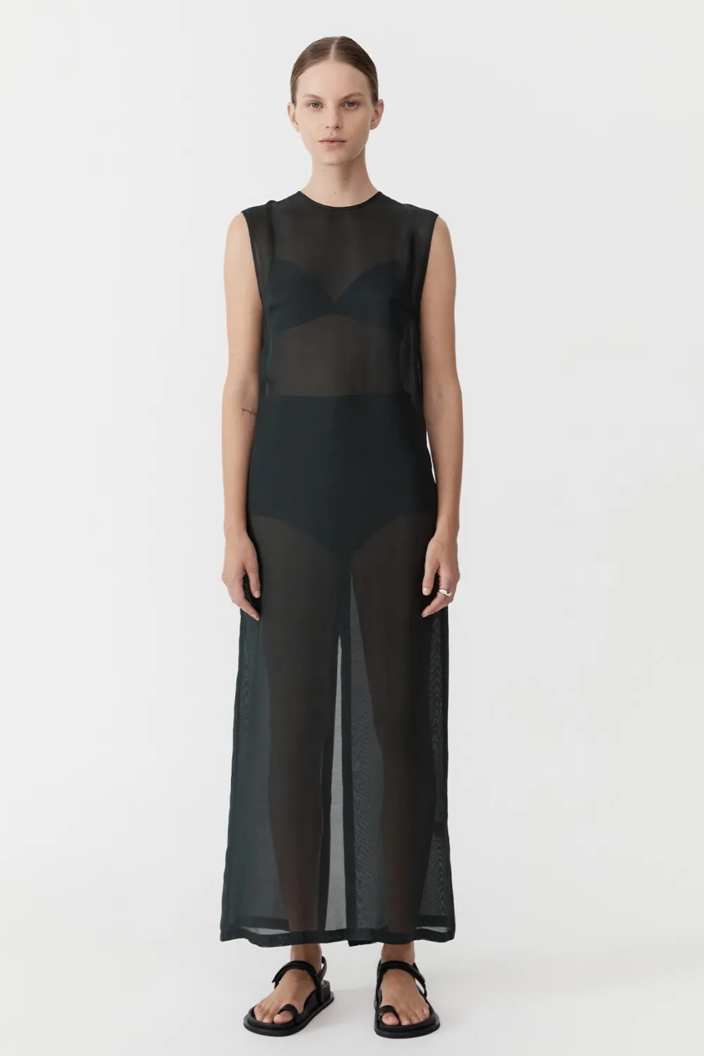 Sheer Silk Gauze Dress - Soot|St. Agni Flash Sale