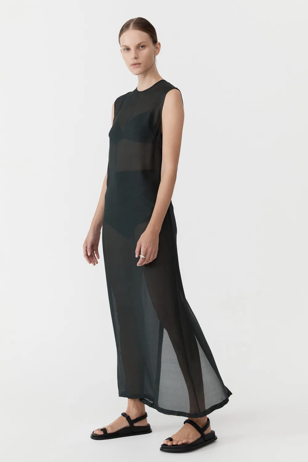 Sheer Silk Gauze Dress - Soot|St. Agni Flash Sale
