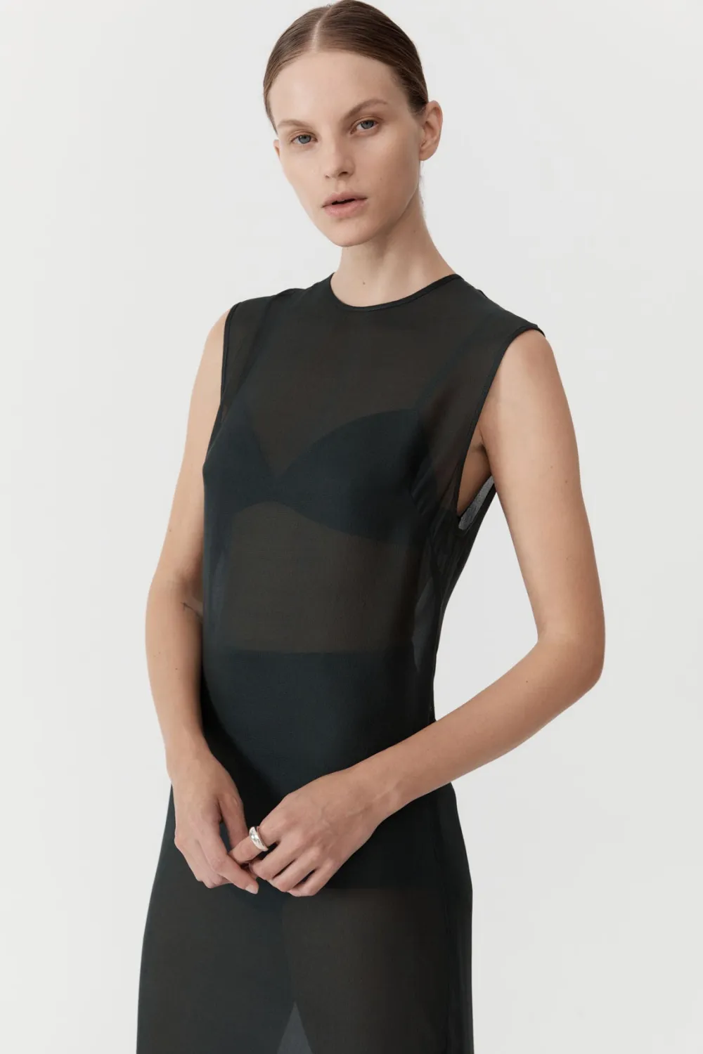 Sheer Silk Gauze Dress - Soot|St. Agni Flash Sale