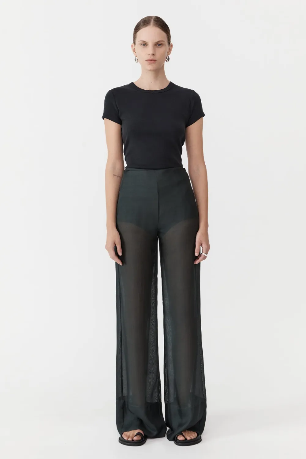 Sheer Silk Gauze Pants - Soot|St. Agni Discount