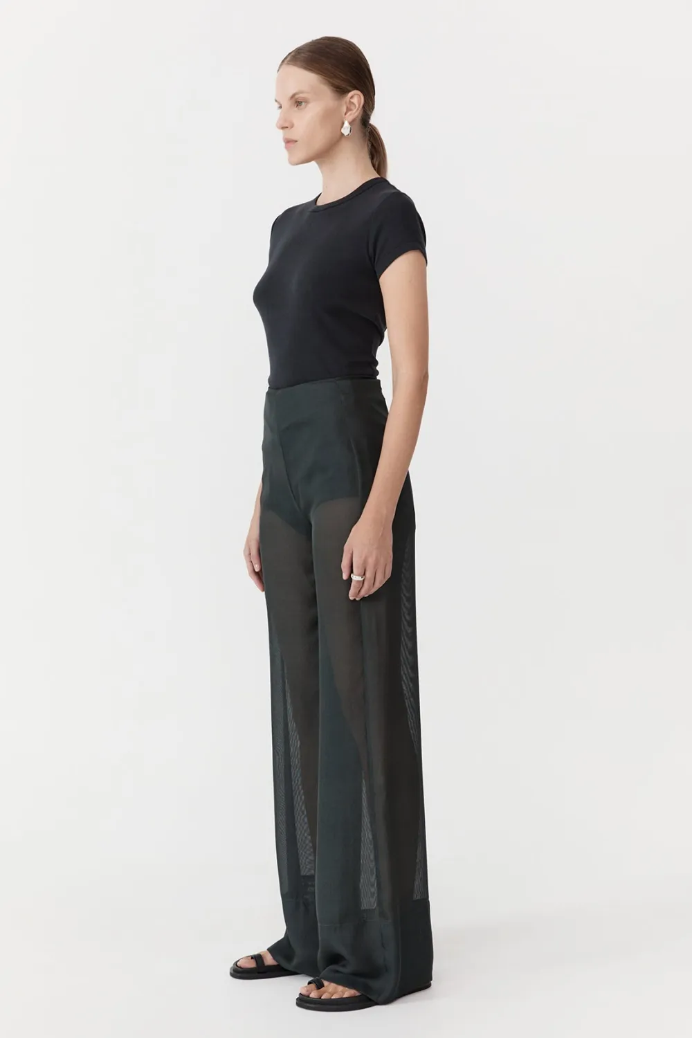 Sheer Silk Gauze Pants - Soot|St. Agni Discount