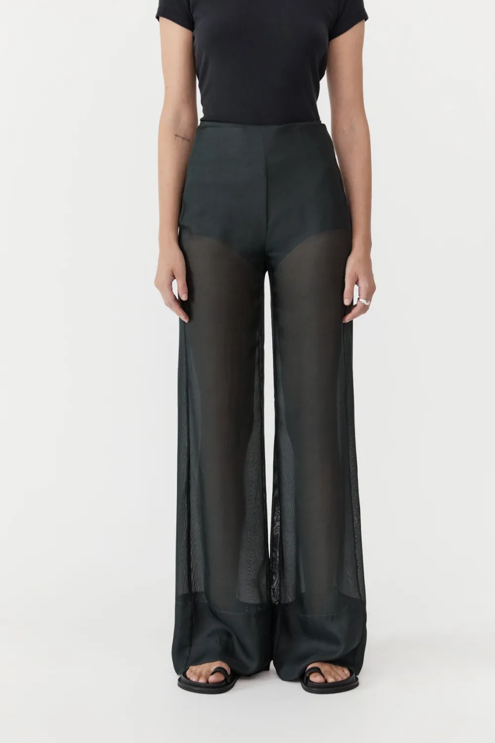 Sheer Silk Gauze Pants - Soot|St. Agni Discount