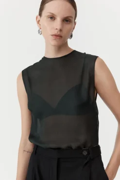 Sheer Silk Gauze Top - Soot|St. Agni Fashion