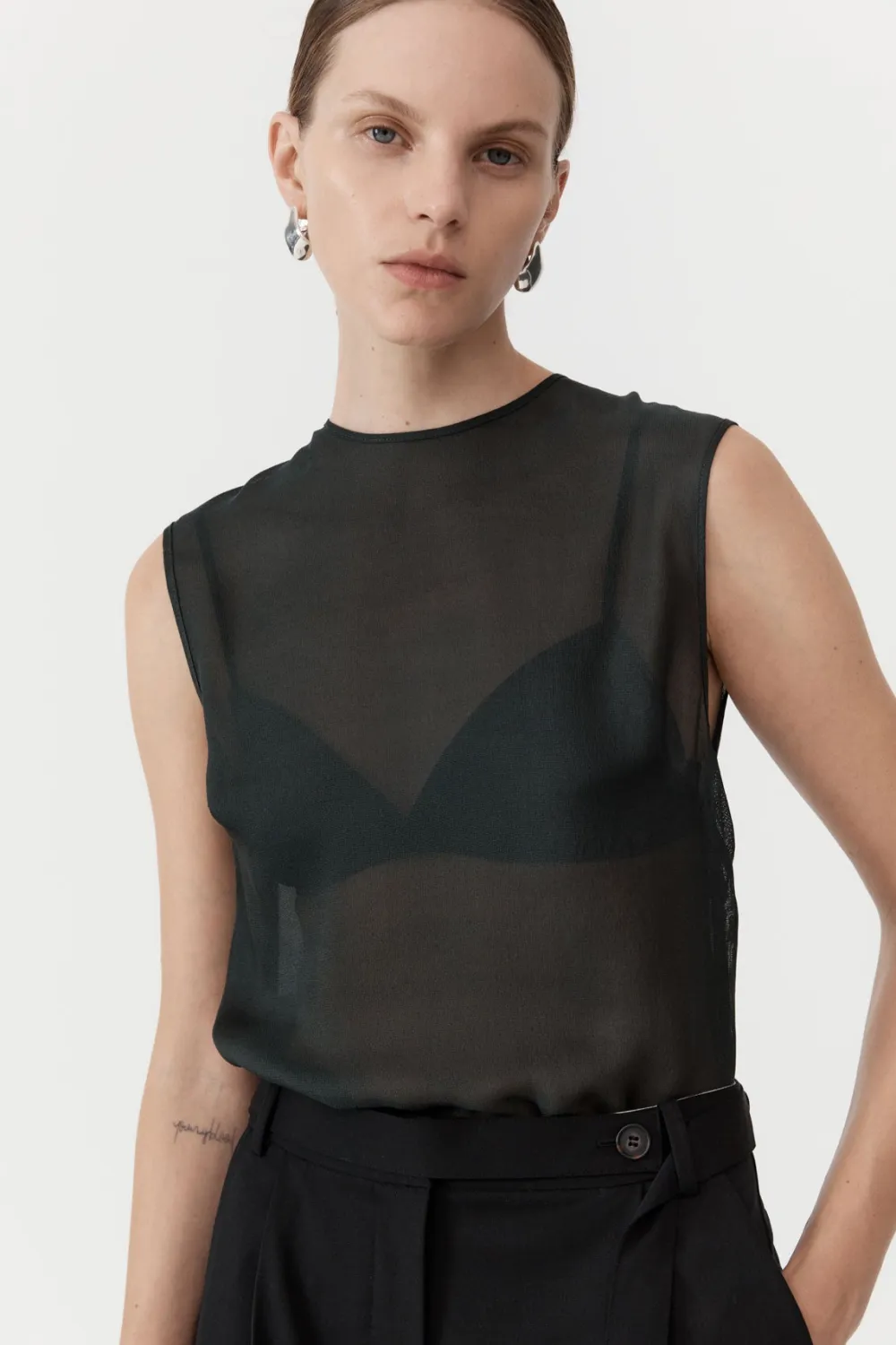 Sheer Silk Gauze Top - Soot|St. Agni Fashion