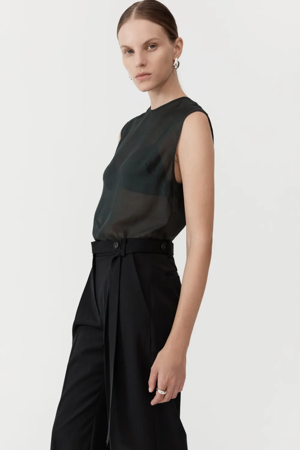 Sheer Silk Gauze Top - Soot|St. Agni Fashion