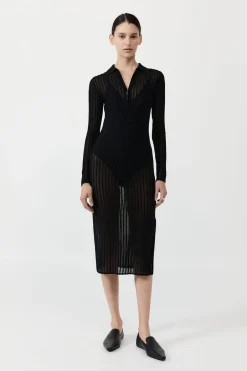 Sheer Stripe Dress - Black|St. Agni Outlet