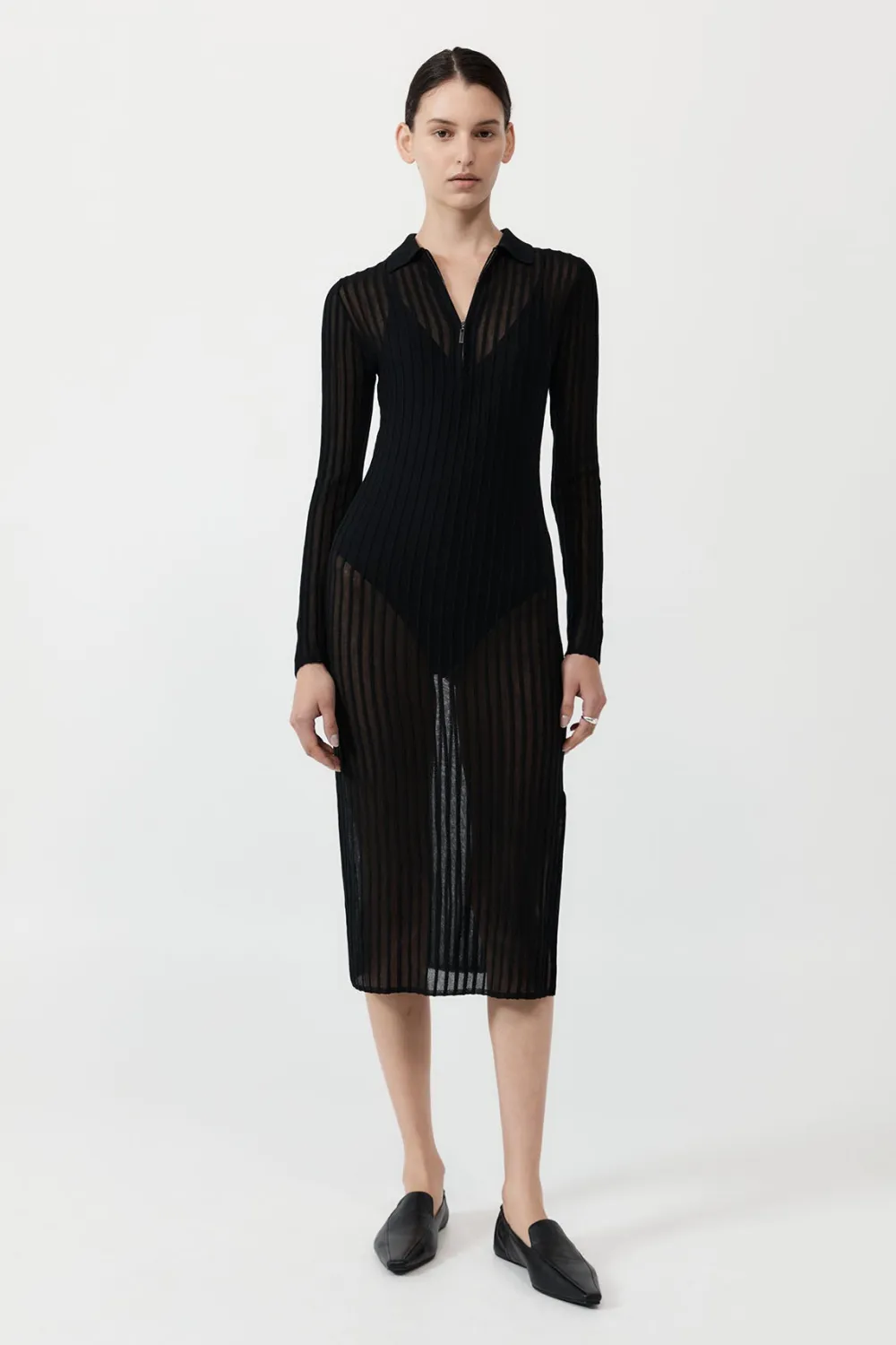 Sheer Stripe Dress - Black|St. Agni Outlet