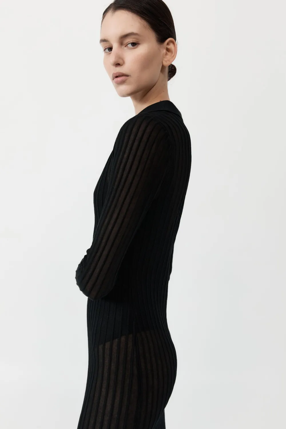 Sheer Stripe Dress - Black|St. Agni Outlet