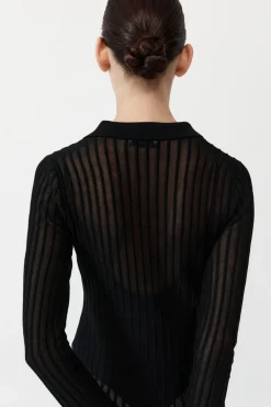 Sheer Stripe Dress - Black|St. Agni Outlet