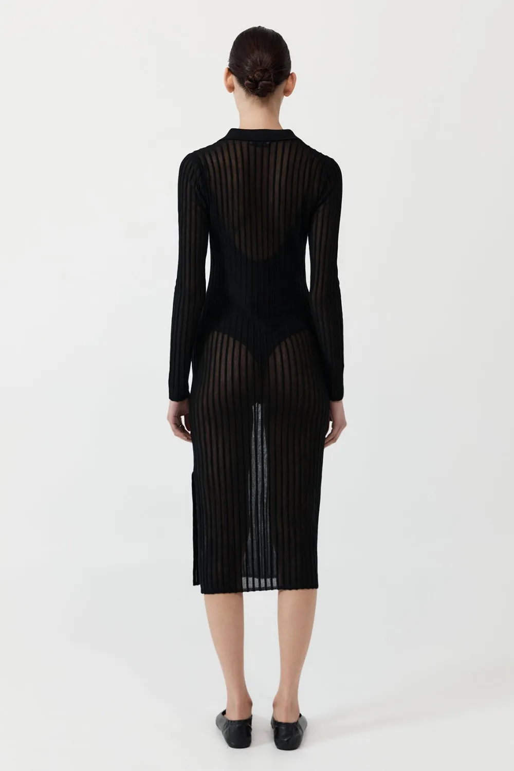 Sheer Stripe Dress - Black|St. Agni Outlet