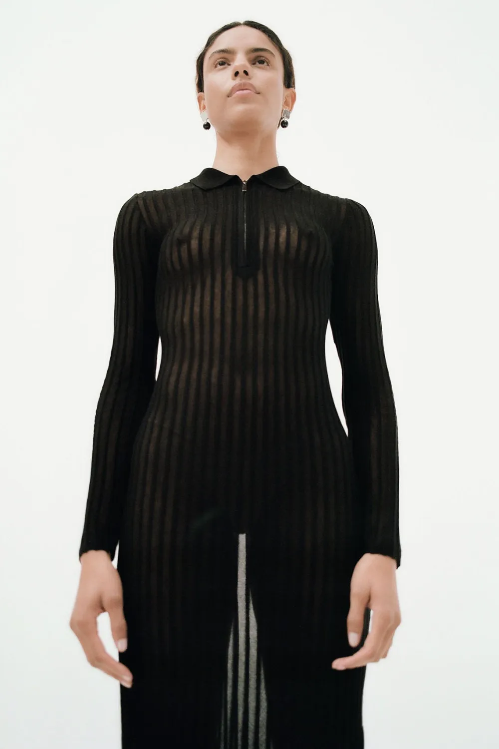 Sheer Stripe Dress - Black|St. Agni Outlet