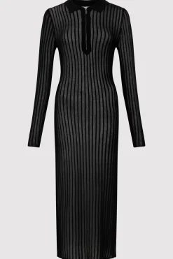 Sheer Stripe Dress - Black|St. Agni Outlet