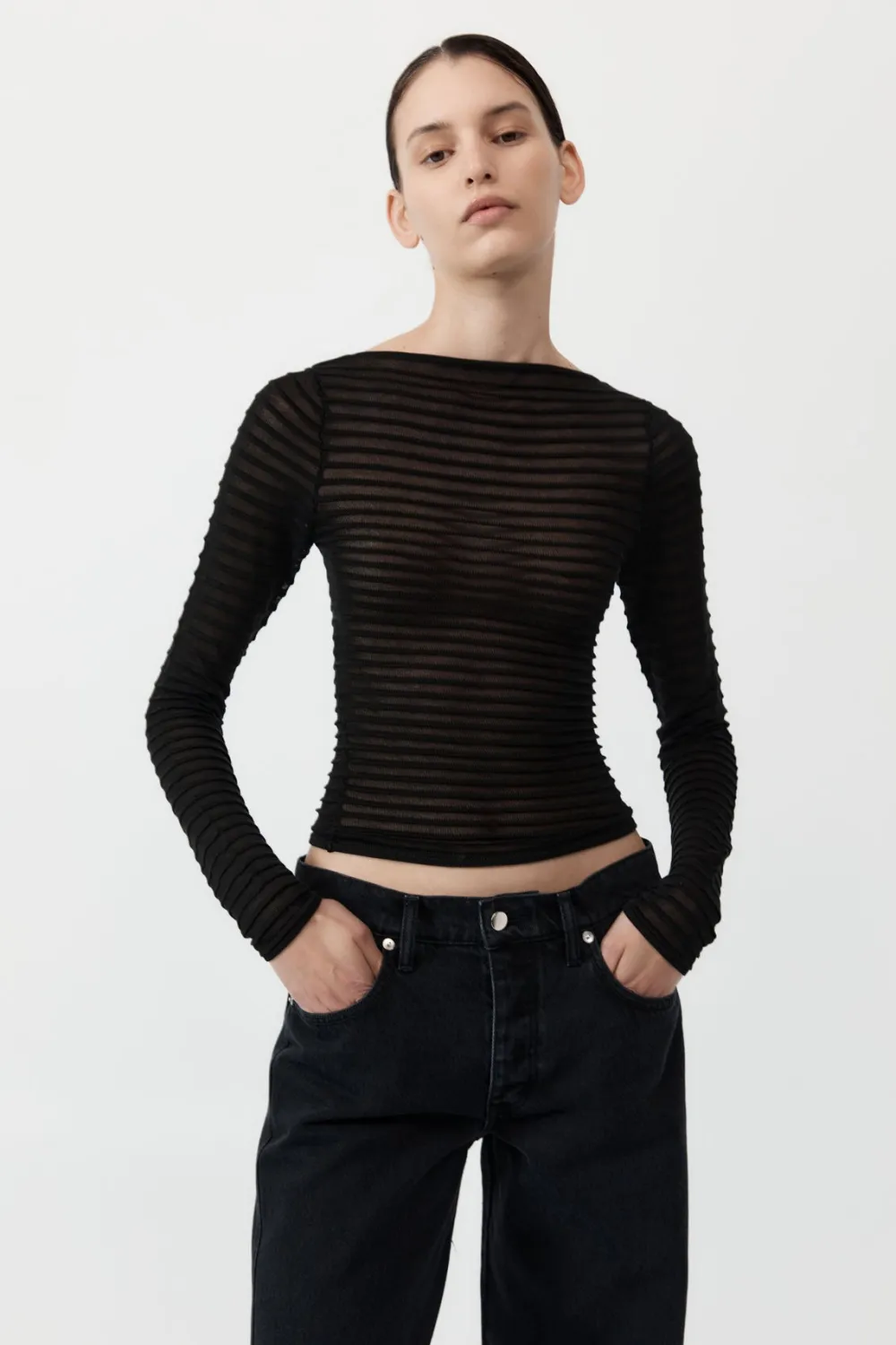 Sheer Stripe Top - Black|St. Agni Fashion
