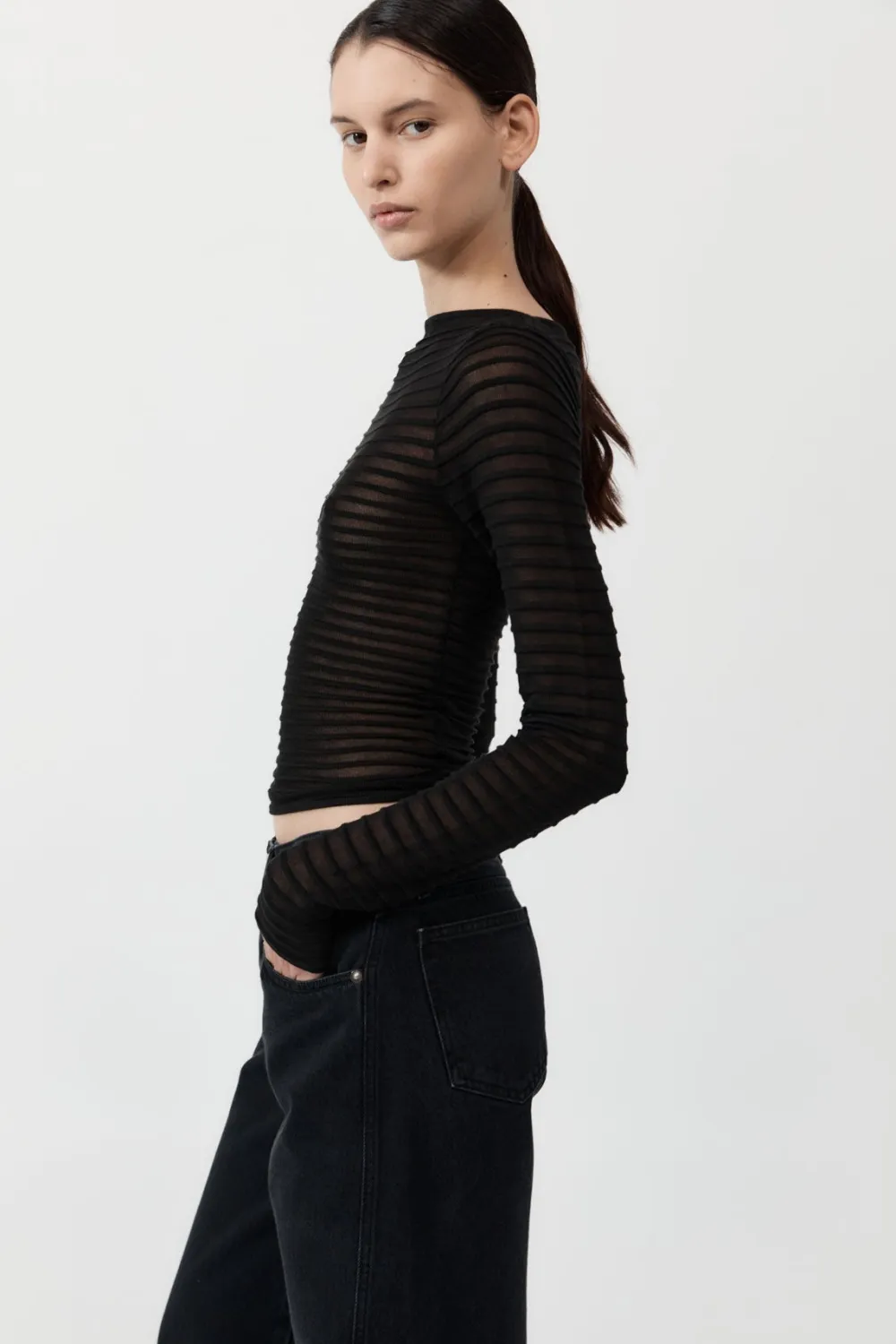 Sheer Stripe Top - Black|St. Agni Fashion