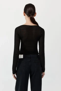 Sheer Stripe Top - Black|St. Agni Fashion