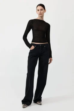 Sheer Stripe Top - Black|St. Agni Fashion