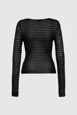 Sheer Stripe Top - Black|St. Agni Fashion