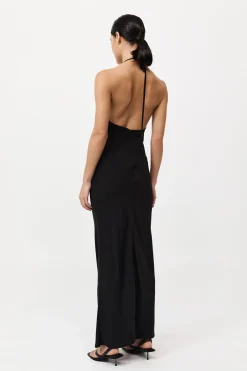 Silk Mesh Bias Dress - Black|St. Agni Outlet
