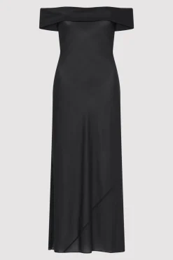 Silk Off Shoulder Dress - Black|St. Agni Online