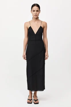 Silk Panelled Slip Dress - Black|St. Agni Fashion