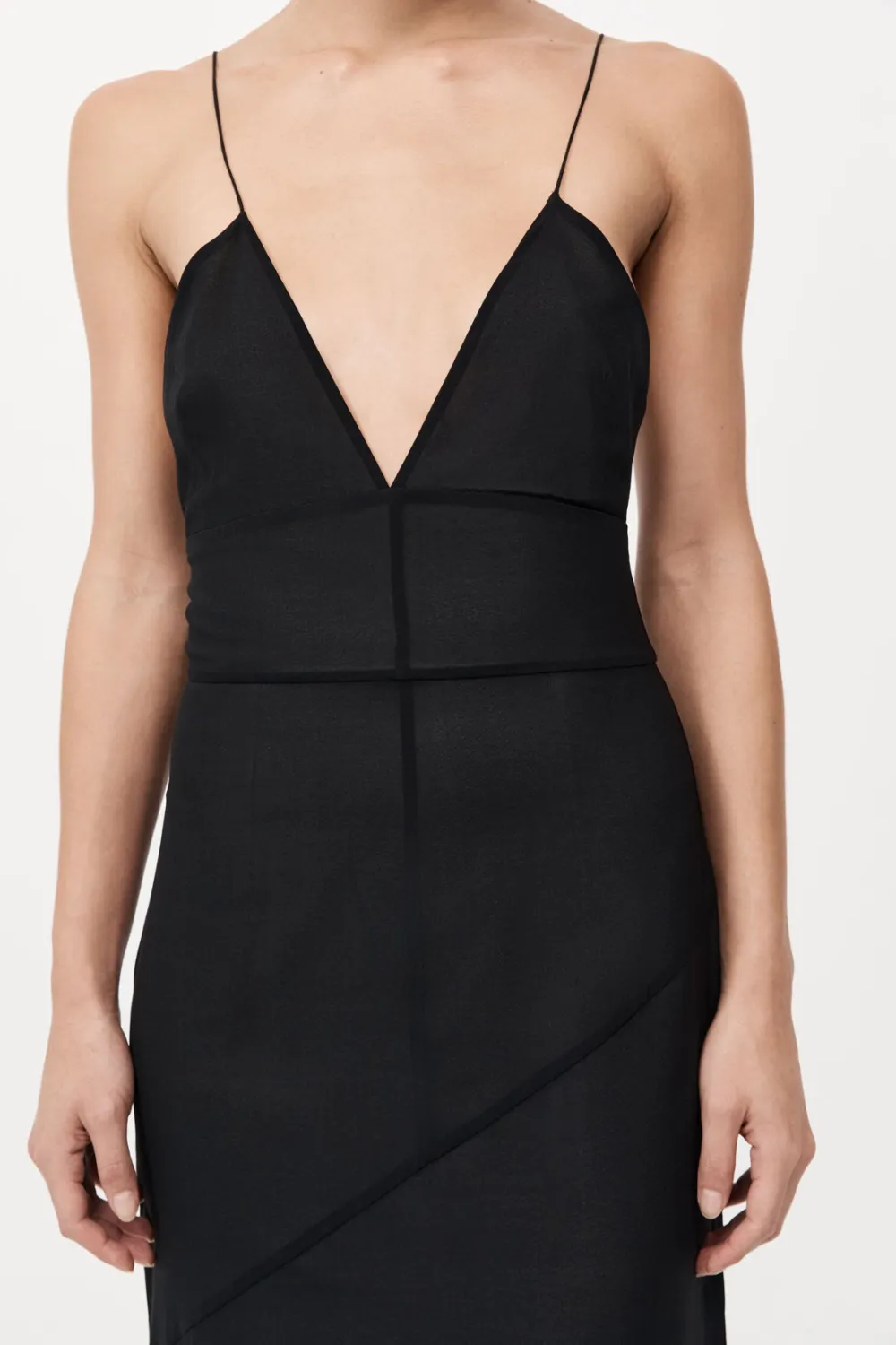 Silk Panelled Slip Dress - Black|St. Agni Fashion