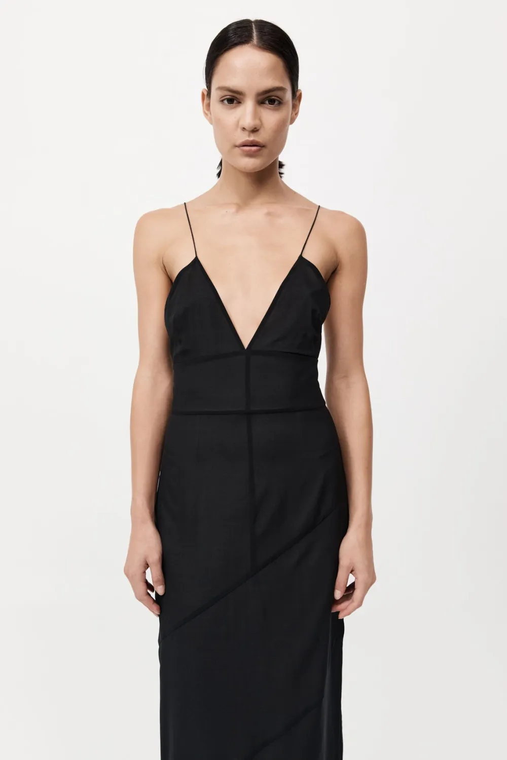 Silk Panelled Slip Dress - Black|St. Agni Fashion