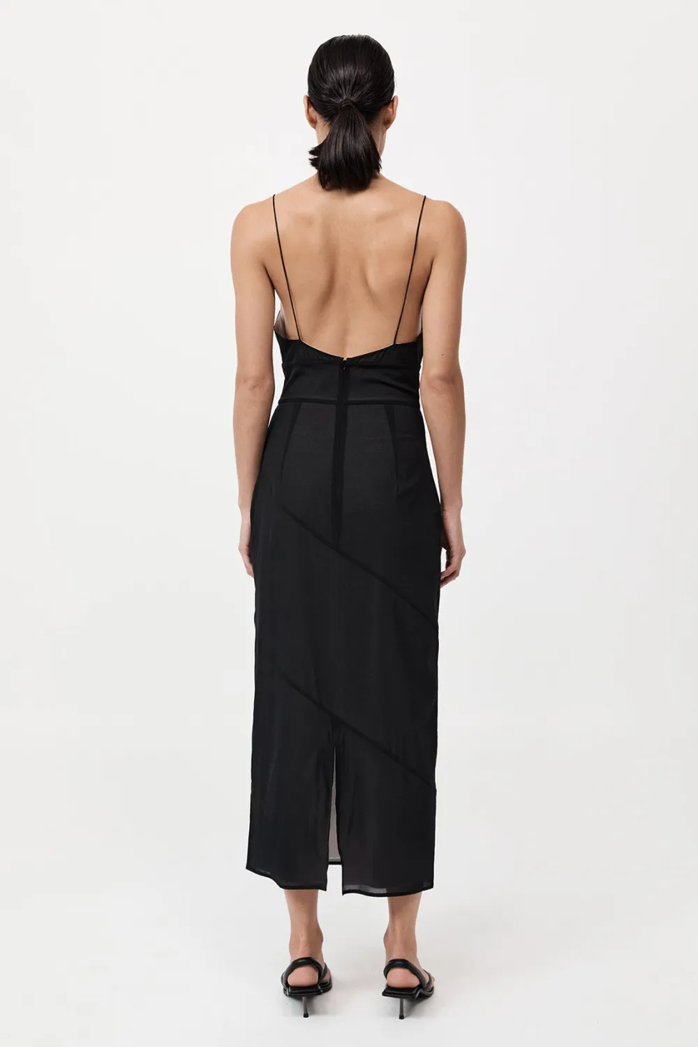 Silk Panelled Slip Dress - Black|St. Agni Fashion