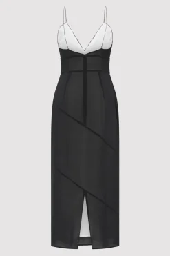 Silk Panelled Slip Dress - Black|St. Agni Fashion