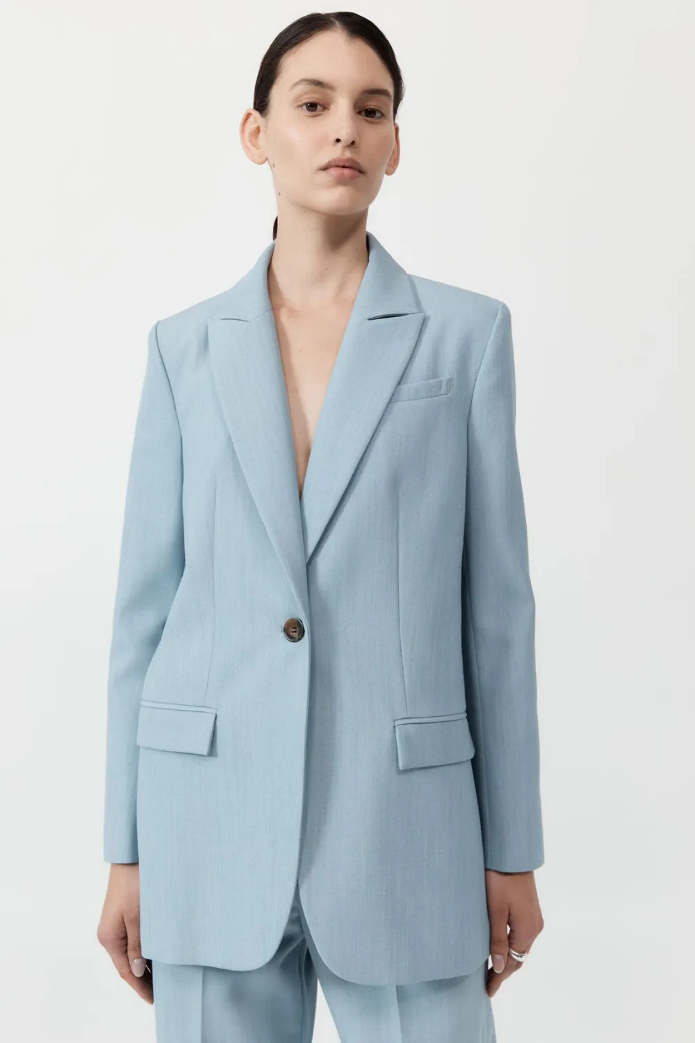 Single Button Tailored Blazer - Stone Blue|St. Agni Hot