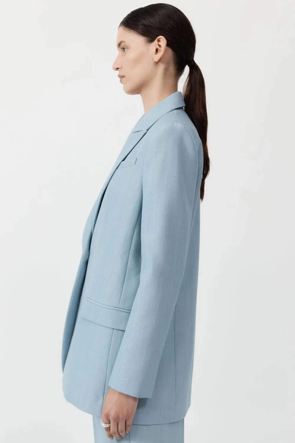 Single Button Tailored Blazer - Stone Blue|St. Agni Hot