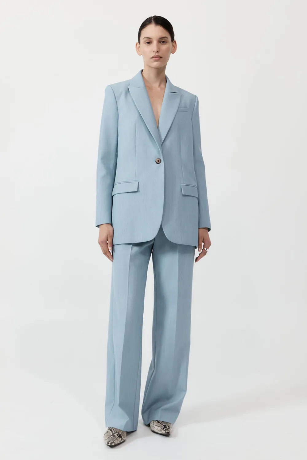 Single Button Tailored Blazer - Stone Blue|St. Agni Hot