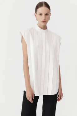 Sleeveless Tuck Detail Shirt - White|St. Agni Store