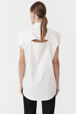 Sleeveless Tuck Detail Shirt - White|St. Agni Store