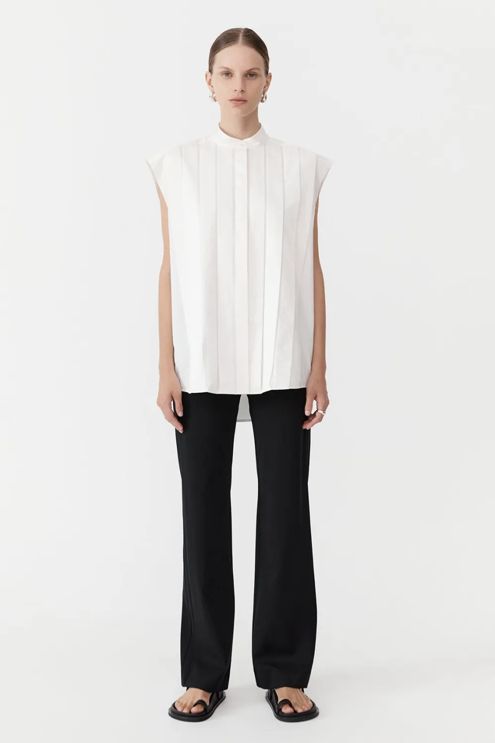 Sleeveless Tuck Detail Shirt - White|St. Agni Store