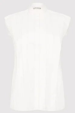 Sleeveless Tuck Detail Shirt - White|St. Agni Store